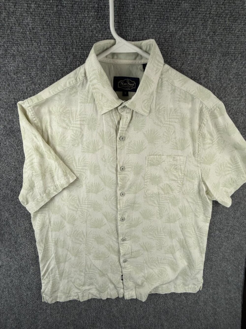 Nat Nast Floral Button Up Shirt Men Beige Light Green Medium Silk Cotton Blend